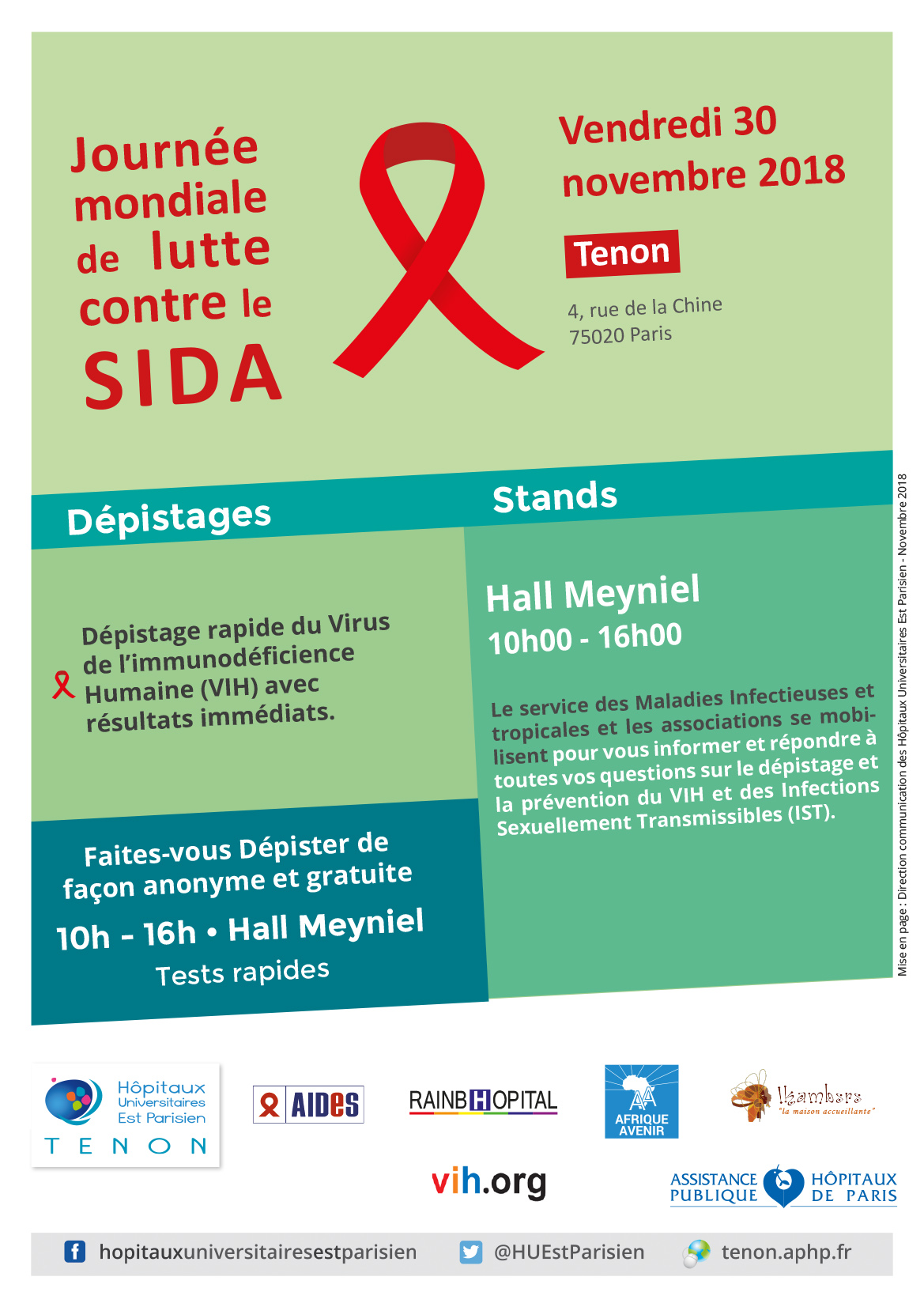 Affiche de la journée d'information et de dépistage organisée à l'hôpitla Tenon, le 30 novembre 2018